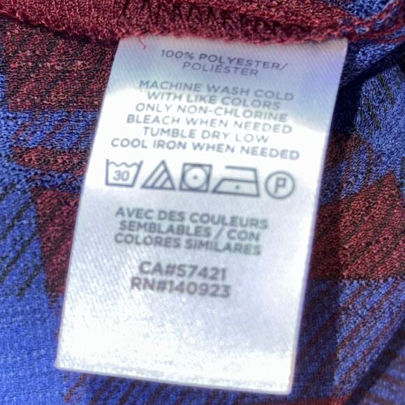 Ann Taylor Factory Plaid Blouse Women’s S Burgundy Blue Long Sleeve Square Neck - Picture 8 of 11